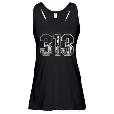 Detroit Michigan 313 Area Code Pride Skyline Ladies Essential Flowy Tank