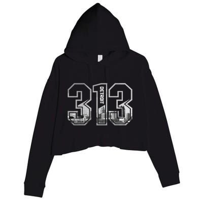 Detroit Michigan 313 Area Code Pride Skyline Crop Fleece Hoodie