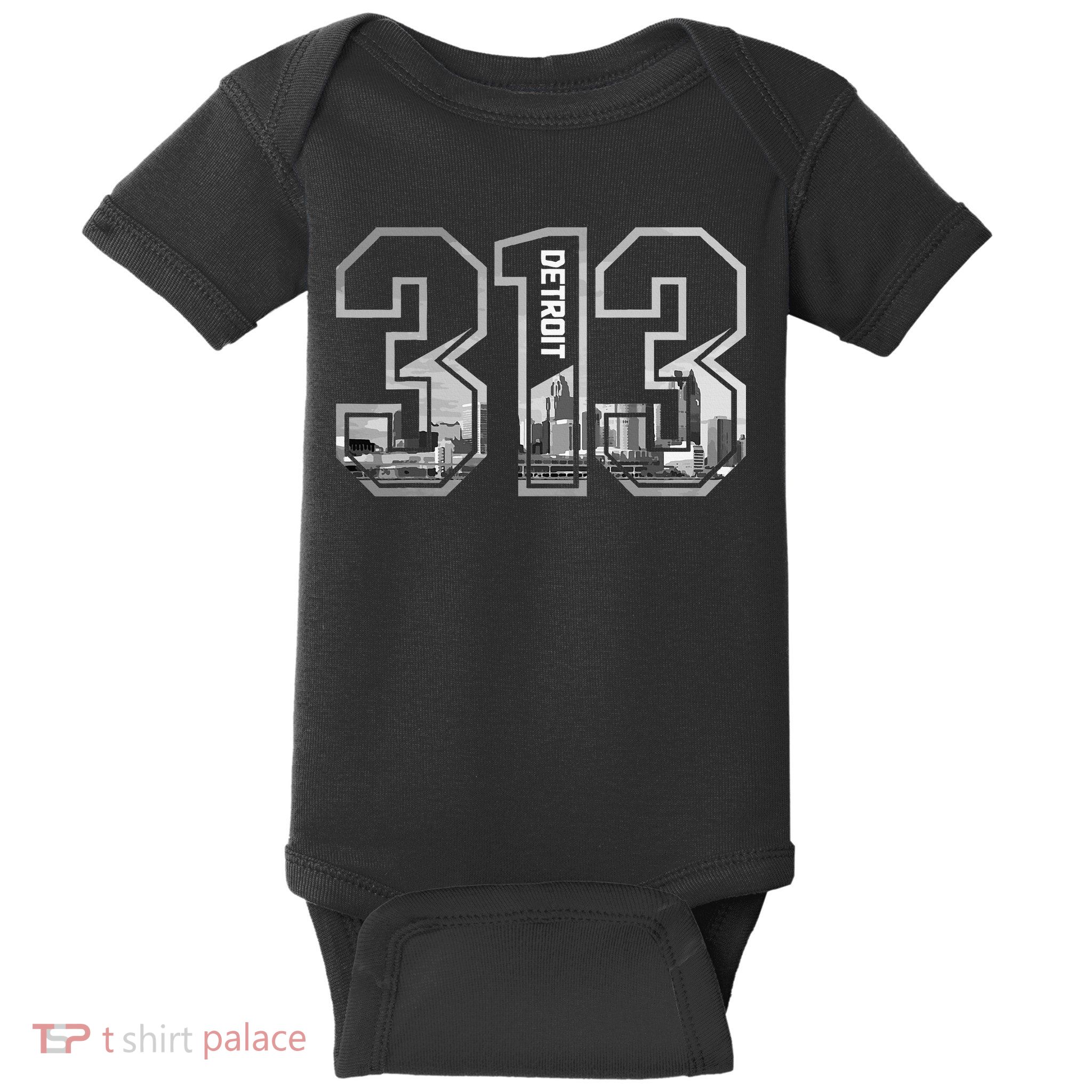 Detroit Michigan 313 Area Code Pride Skyline Baby Bodysuit