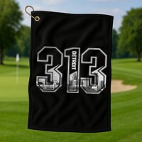 Detroit Michigan 313 Area Code Pride Skyline Golf Towel