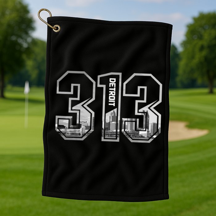 Detroit Michigan 313 Area Code Pride Skyline Golf Towel
