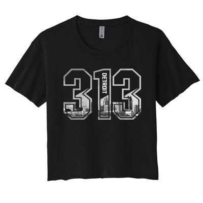 Detroit Michigan 313 Area Code Pride Skyline Women's Crop Top Tee