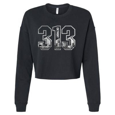 Detroit Michigan 313 Area Code Pride Skyline Cropped Pullover Crew