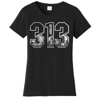 Detroit Michigan 313 Area Code Pride Skyline Women's T-Shirt