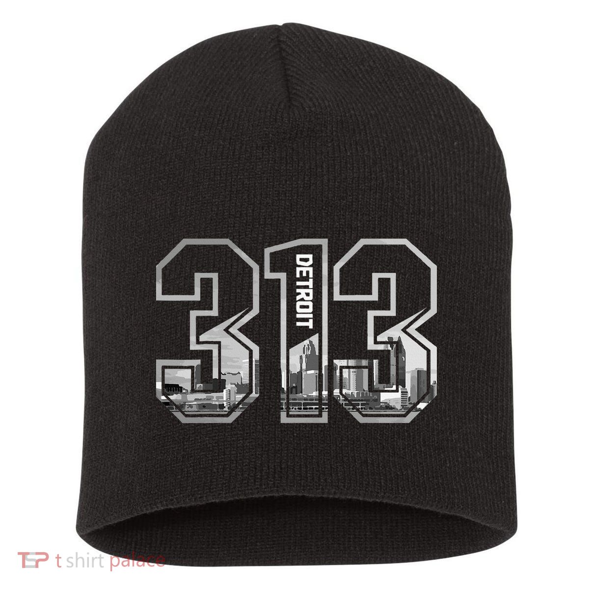 Detroit Michigan 313 Area Code Pride Skyline Short Acrylic Beanie