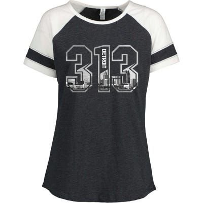 Detroit Michigan 313 Area Code Pride Skyline Enza Ladies Jersey Colorblock Tee