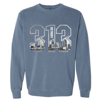 Detroit Michigan 313 Area Code Pride Skyline Garment-Dyed Sweatshirt