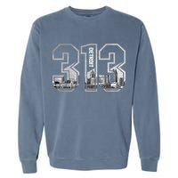 Detroit Michigan 313 Area Code Pride Skyline Garment-Dyed Sweatshirt