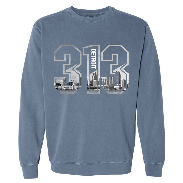Detroit Michigan 313 Area Code Pride Skyline Garment-Dyed Sweatshirt