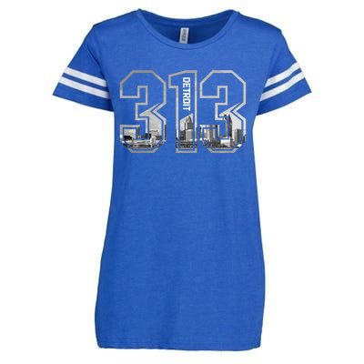 Detroit Michigan 313 Area Code Pride Skyline Enza Ladies Jersey Football T-Shirt