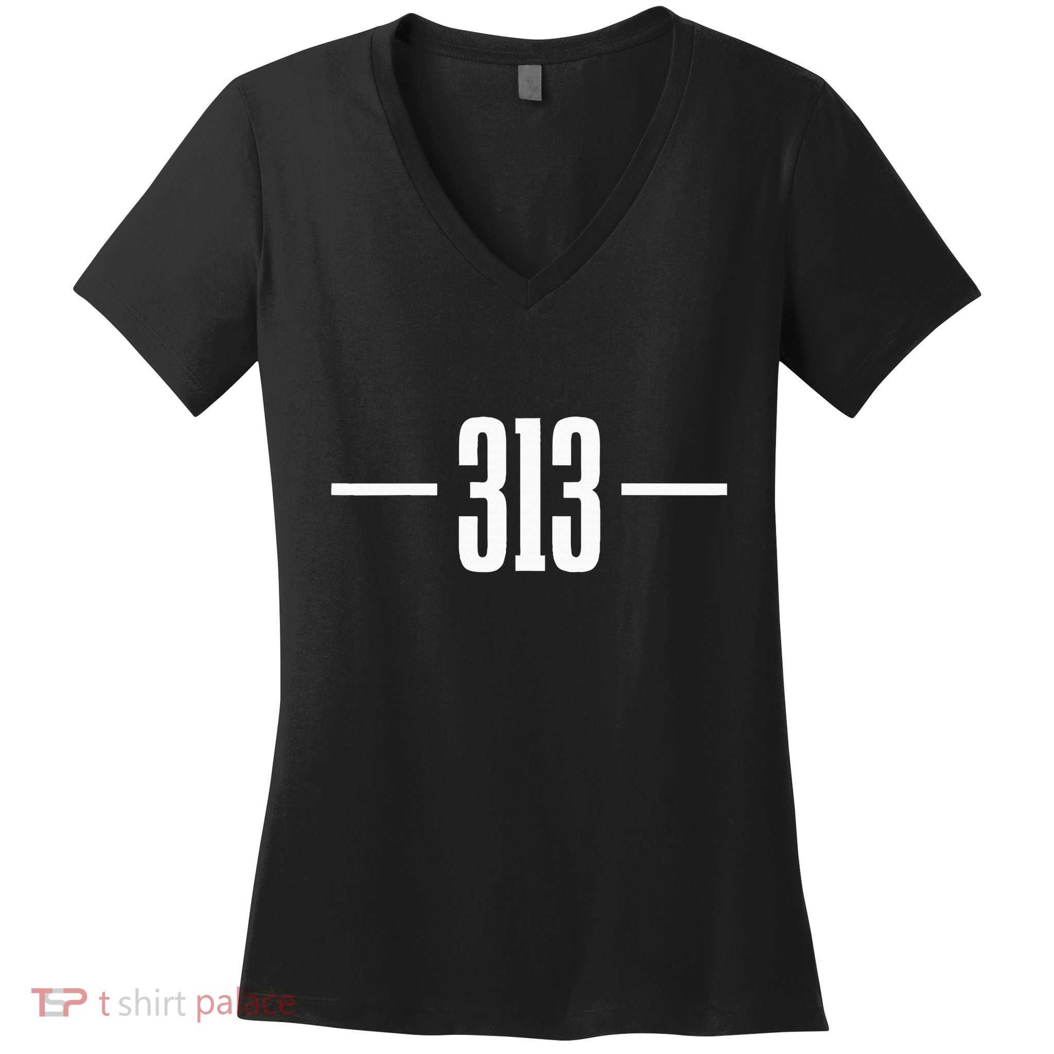 Detroit Michigan 313 Area Code Pride Retro Women's V-Neck T-Shirt