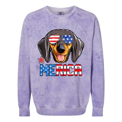 Dachshund Merica 4th Of July Usa American Flag Colorblast Crewneck Sweatshirt