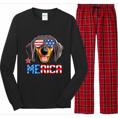 Dachshund Merica 4th Of July Usa American Flag Long Sleeve Pajama Set