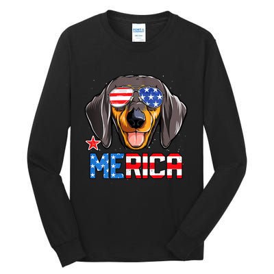 Dachshund Merica 4th Of July Usa American Flag Tall Long Sleeve T-Shirt