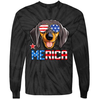 Dachshund Merica 4th Of July Usa American Flag Tie-Dye Long Sleeve Shirt