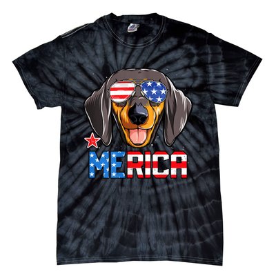 Dachshund Merica 4th Of July Usa American Flag Tie-Dye T-Shirt