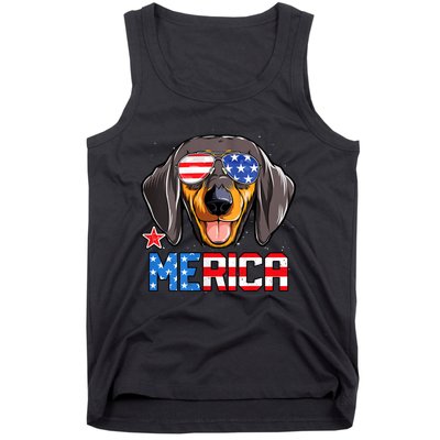 Dachshund Merica 4th Of July Usa American Flag Tank Top