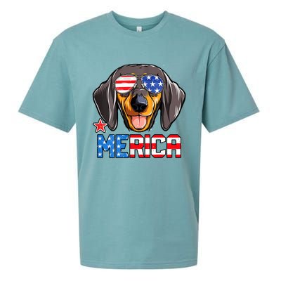 Dachshund Merica 4th Of July Usa American Flag Sueded Cloud Jersey T-Shirt