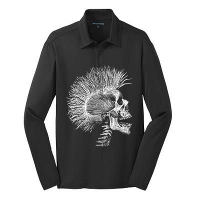 Distressed Metal 80S Rocker Skeleton Screaming Gift Silk Touch Performance Long Sleeve Polo