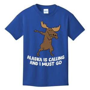 Dabbing Moose Alaska Is Calling And I Must Go Alaska Moose Gift Kids T-Shirt