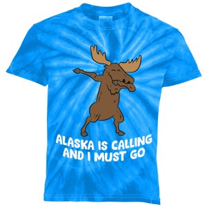 Dabbing Moose Alaska Is Calling And I Must Go Alaska Moose Gift Kids Tie-Dye T-Shirt