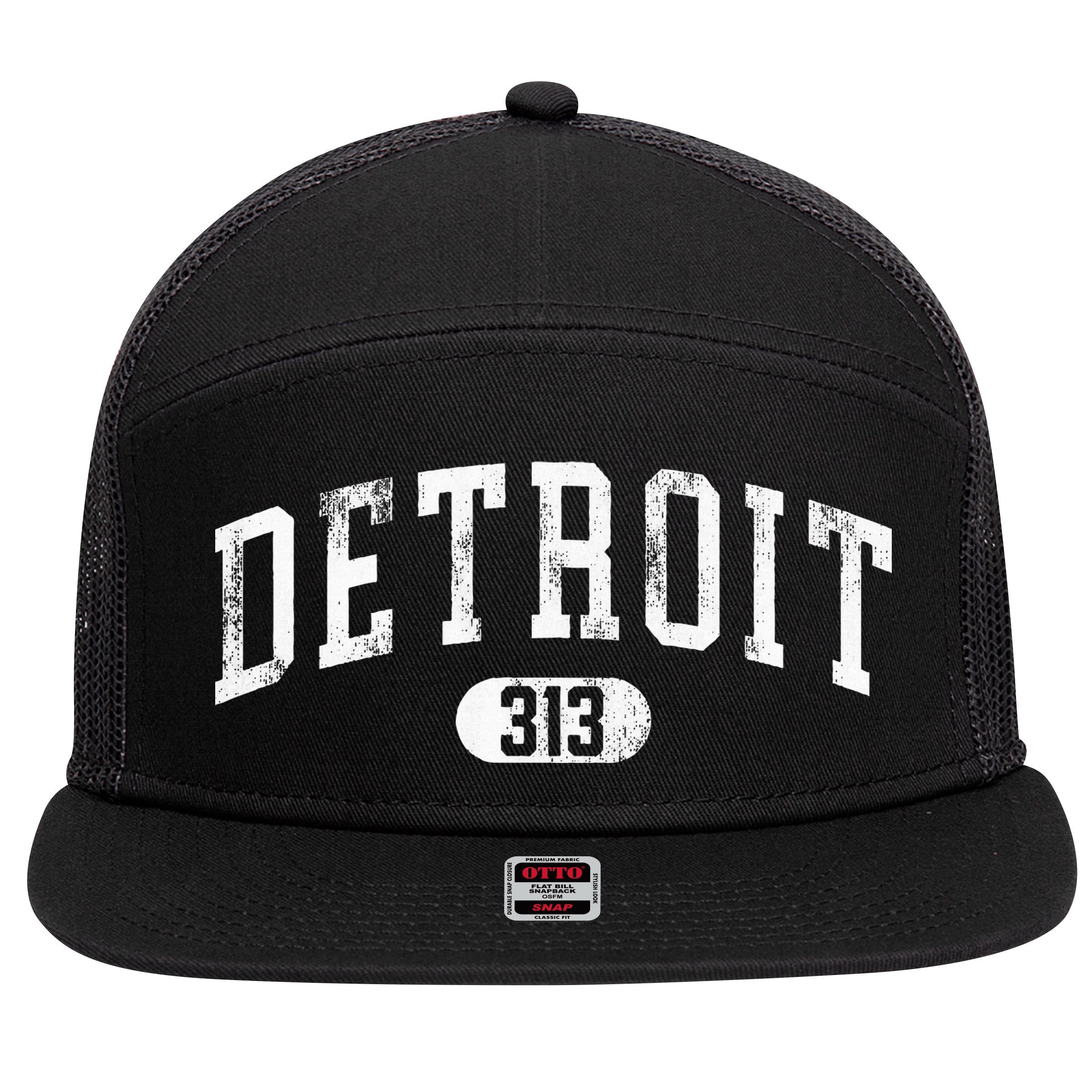 Detroit Michigan Area Code 313 Souvenir 7 Panel Mesh Trucker Snapback Hat