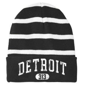 Detroit Michigan Area Code 313 Souvenir Striped Beanie with Solid Band