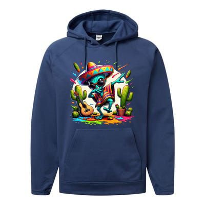 Dabbing Mexican Alienponcho Cinco De Mayo LetS Fiesta Performance Fleece Hoodie