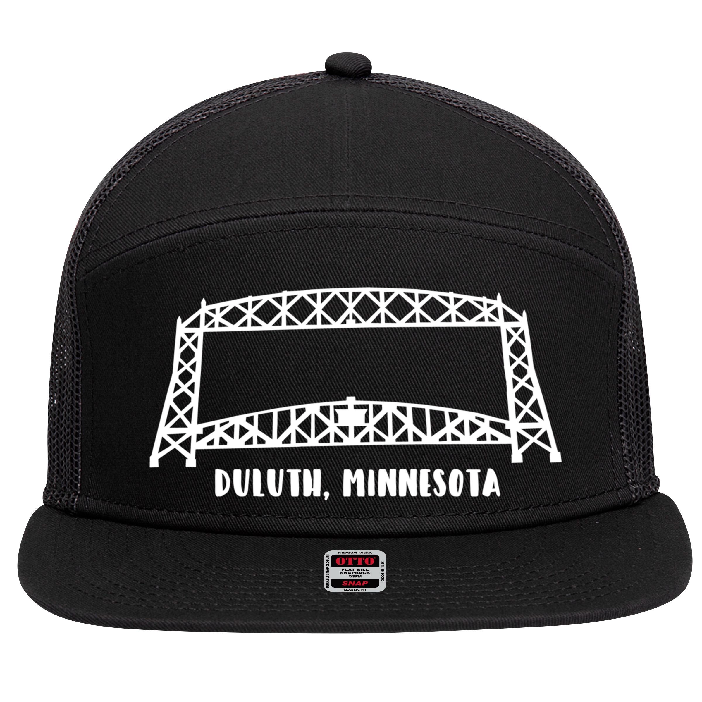 Duluth Mn Aerial Lift Bridge Gift 7 Panel Mesh Trucker Snapback Hat