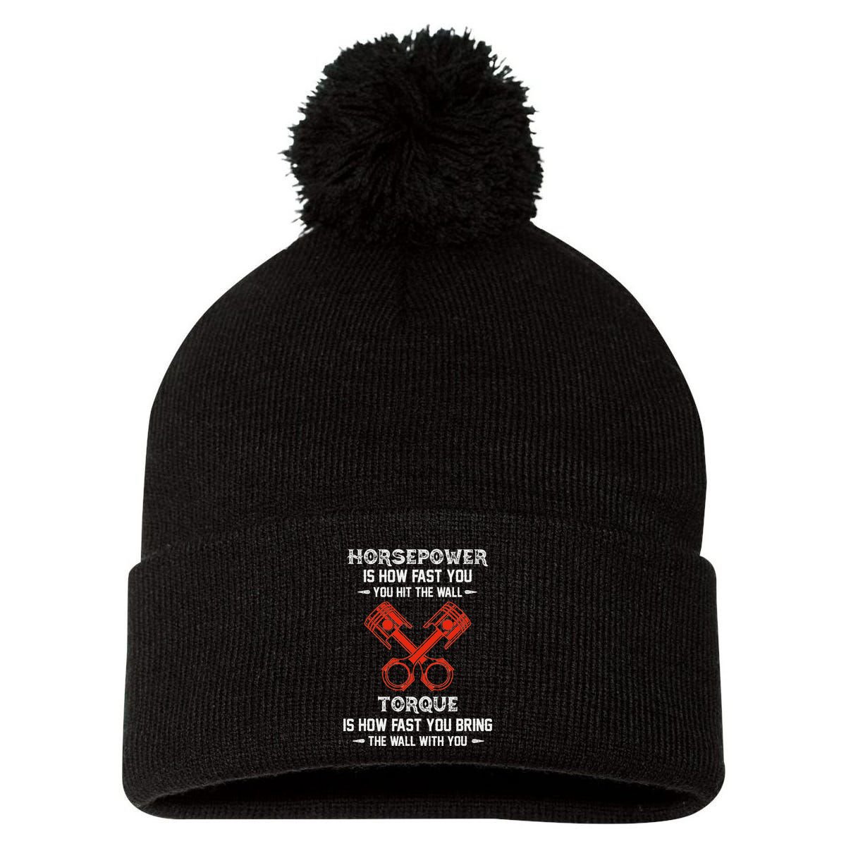Diesel Mechanics Auto Mechanic Say It With Horse Power Pom Pom 12in Knit Beanie