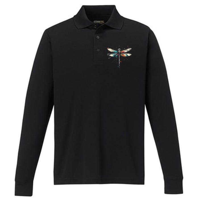 Dragonfly Minimalist And Vibrant Style Birthday Christmas Performance Long Sleeve Polo