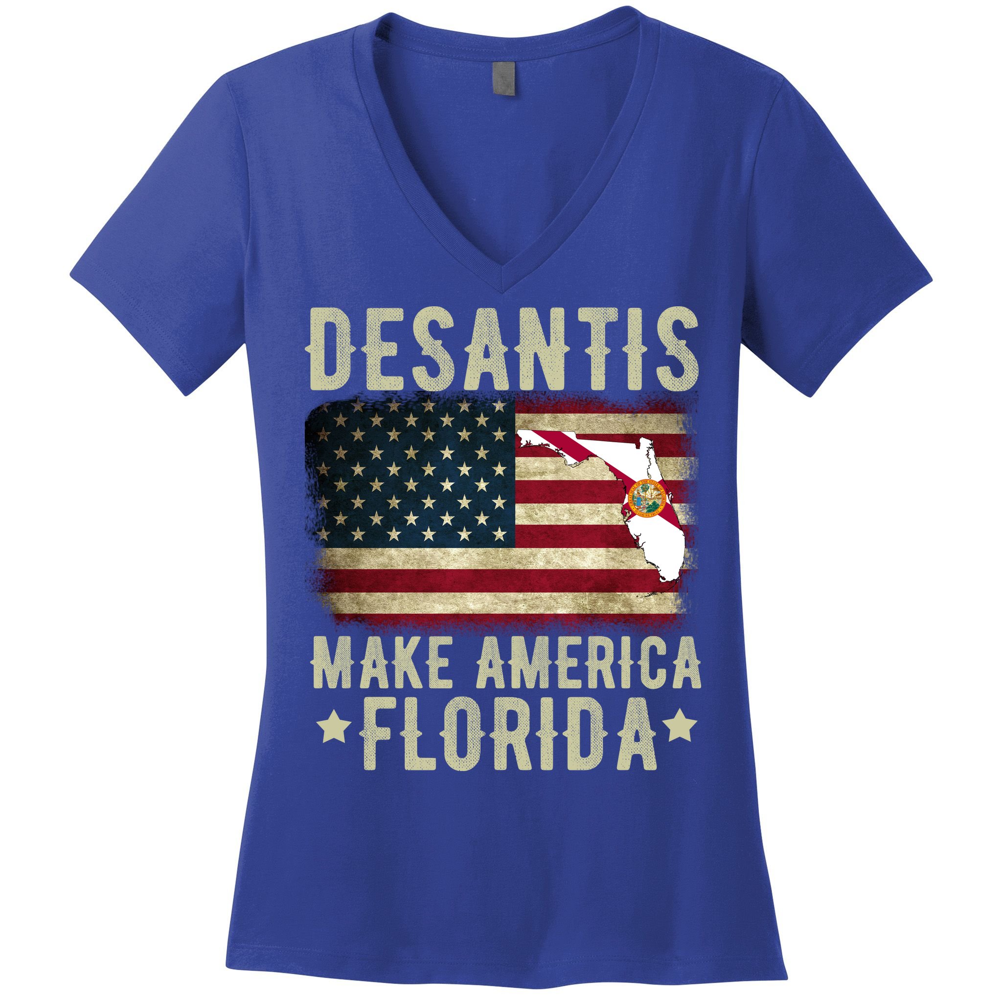 DeSantis Make America Florida US Flag Women's V-Neck T-Shirt