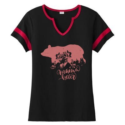 Distressed Mama Bear Ladies Halftime Notch Neck Tee