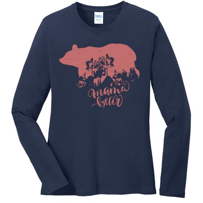 Distressed Mama Bear Ladies Long Sleeve Shirt