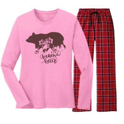 Distressed Mama Bear Women's Long Sleeve Flannel Pajama Set 