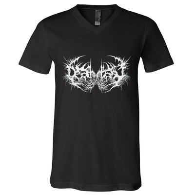 Death Metal Band Logo Symbol Font Metalhead Musician V-Neck T-Shirt