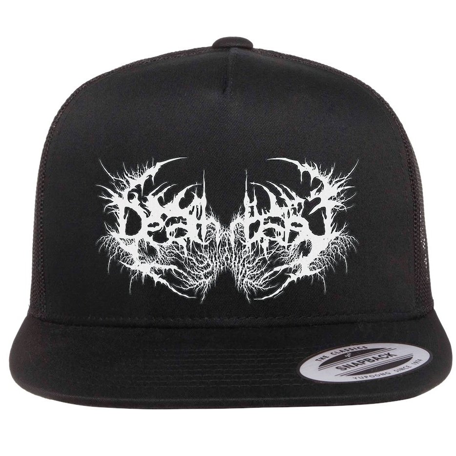Death Metal Band Logo Symbol Font Metalhead Musician Flat Bill Trucker Hat