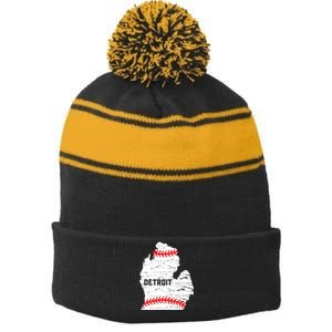 Detroit Michigan Baseball Stripe Pom Pom Beanie