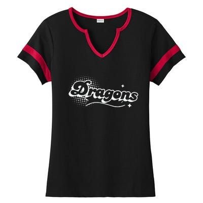 Dragons Mascot Back To School Spirit Sport Fans Game Ladies Halftime Notch Neck Tee