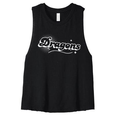 Dragons Mascot Back To School Spirit Sport Fans Game Women's Racerback Cropped Tank