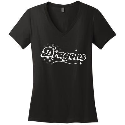 Dragons Mascot Back To School Spirit Sport Fans Game Women's V-Neck T-Shirt