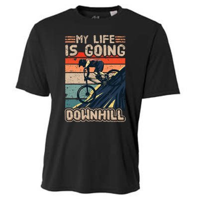 Downhill Mountain Bike Bicycle My Life Is Going Downhill Vintage Cooling Performance Crew T-Shirt