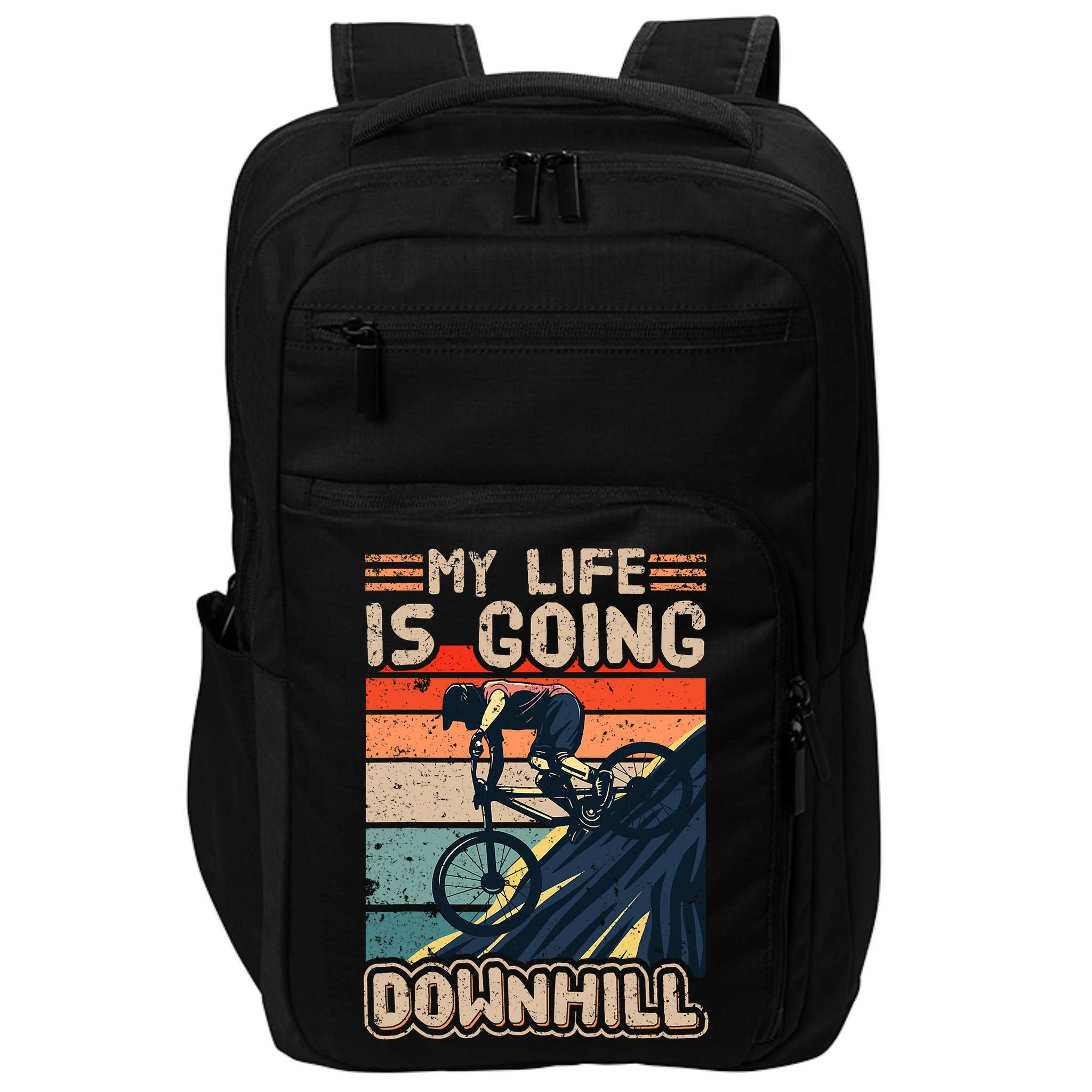 Downhill Mountain Bike Bicycle My Life Is Going Downhill Vintage Impact Tech Backpack