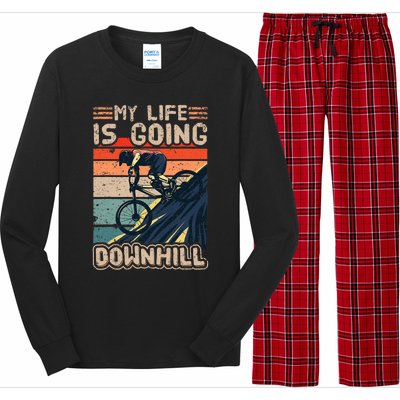 Downhill Mountain Bike Bicycle My Life Is Going Downhill Vintage Long Sleeve Pajama Set