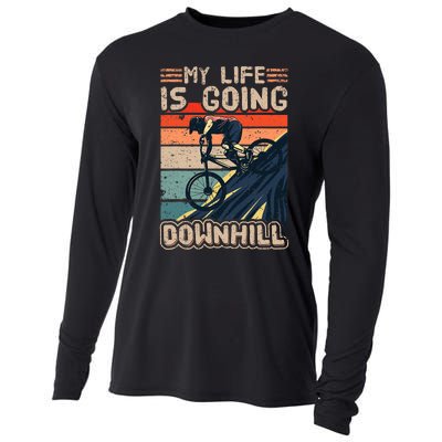 Downhill Mountain Bike Bicycle My Life Is Going Downhill Vintage Cooling Performance Long Sleeve Crew