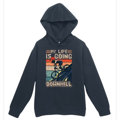 Downhill Mountain Bike Bicycle My Life Is Going Downhill Vintage Urban Pullover Hoodie