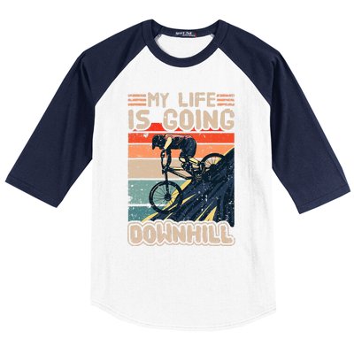 Downhill Mountain Bike Bicycle My Life Is Going Downhill Vintage Baseball Sleeve Shirt