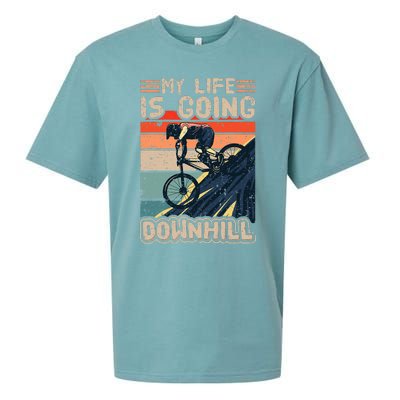 Downhill Mountain Bike Bicycle My Life Is Going Downhill Vintage Sueded Cloud Jersey T-Shirt