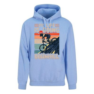 Downhill Mountain Bike Bicycle My Life Is Going Downhill Vintage Unisex Surf Hoodie