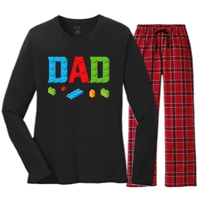 Dad Master Builder Building Bricks Blocks Family Set Parents Women's Long Sleeve Flannel Pajama Set 